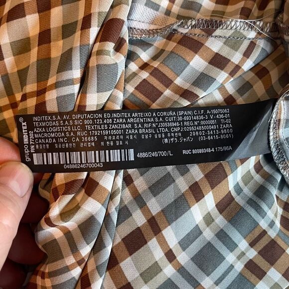 Zara Woman The Long Check Brown Plaid Flutter Sleeve Dress Sz L - Picture 10 of 11